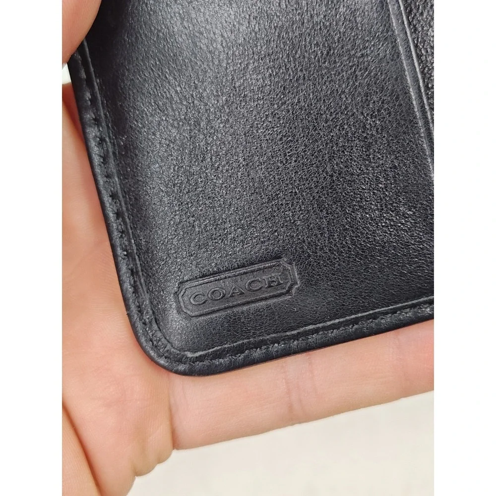COACH 40751 Legacy Signature Stripe Bifold Compact Wallet Glitter Black Canvas